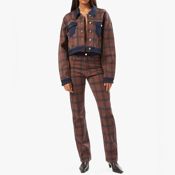 WeWoreWhat Color Block Modern Plaid Stretch Twill Icon Jeans, size 26, BNWT - Picture 1 of 13